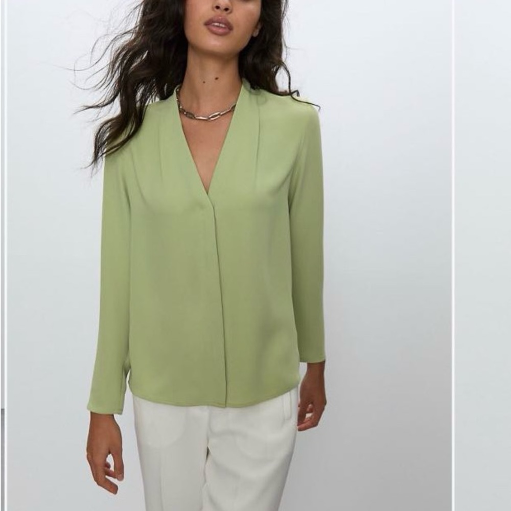 Aritzia Babaton Long-Sleeve Power Blouse in Pistachio Green
